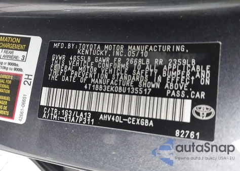 2011 Toyota Camry Hybrid из США, поврежденный, VIN 4T1BB3EK0BU135517